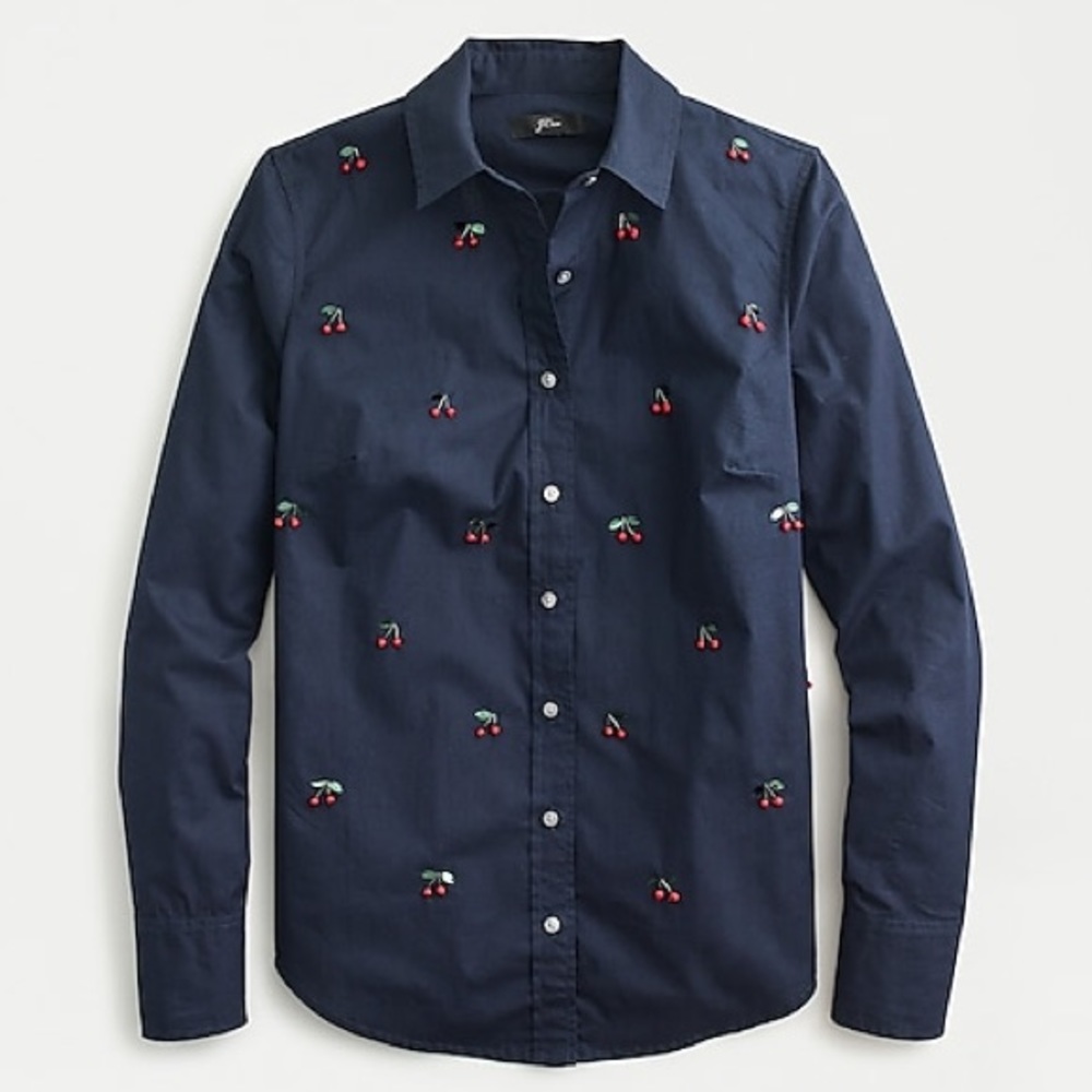 J Crew Button Down Embellished with Cherries Sz 00